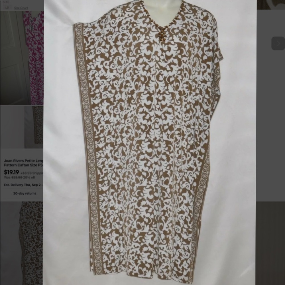 Joan Rivers Swirl Pattern Caftan NWT M Taupe/White